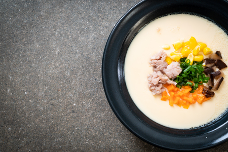 homemade steamed egg with mince pork and vegetableの写真素材