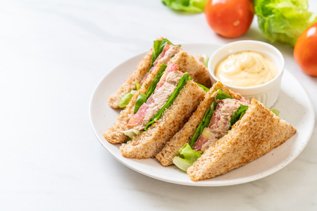 Homemade Tuna Sandwich with Tomatoes and Lettuceの写真素材