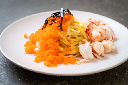 spaghetti creamy with shrimps and shrimp eggs - fusion food styleの写真素材