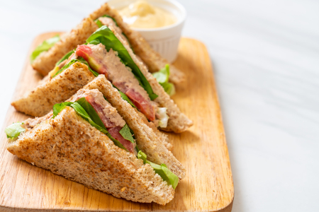 Homemade Tuna Sandwich with Tomatoes and Lettuceの写真素材