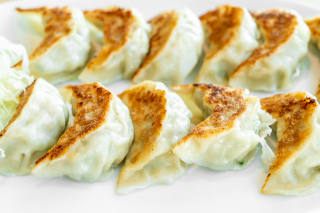 Japanese gyoza or dumplings with soy sauce - Japanese food styleの写真素材