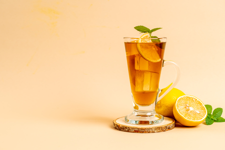 glass of ice lemon tea with mintの写真素材