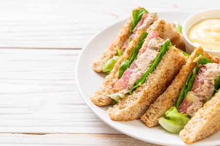 Homemade Tuna Sandwich with Tomatoes and Lettuceの写真素材