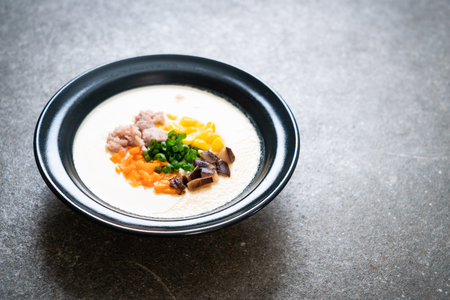 homemade steamed egg with mince pork and vegetableの写真素材
