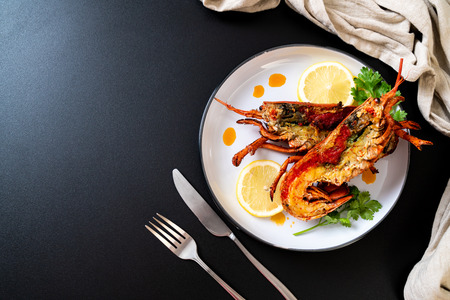 grilled lobster steak with lemonの写真素材