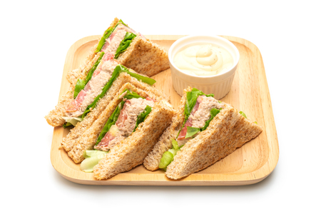 Homemade Tuna Sandwich isolated on whiteの写真素材