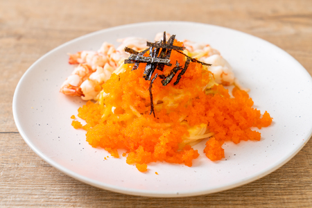 spaghetti creamy with shrimps and shrimp eggs - fusion food styleの写真素材