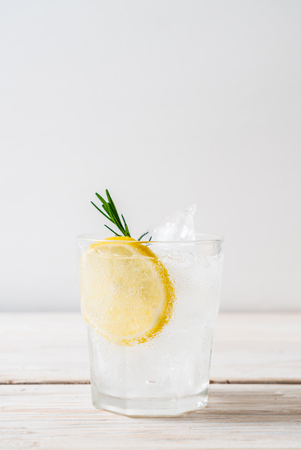 ice lemonade soda on wood backgroundの写真素材