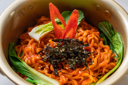 korean instant noodles with vegetable and kimchi - Korean food styleの写真素材