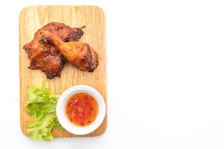 grilled and barbecue chicken isolated on white backgroundの写真素材