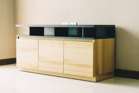 empty wooden cabinet in room interiorの写真素材