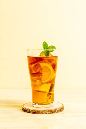 glass of ice lemon tea with mintの写真素材