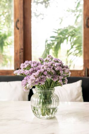 statice flower in vase decoration in living roomの写真素材