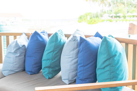 Pillows on sofa chair decoration outdoor patioの写真素材