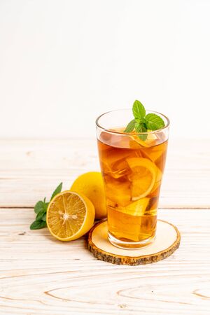 glass of ice lemon tea with mintの写真素材