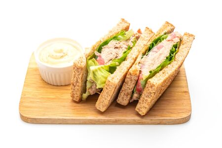 Homemade Tuna Sandwich isolated on white backgroundの写真素材