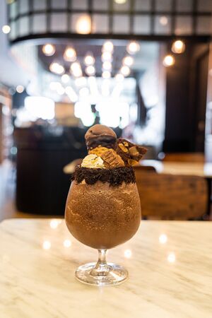 iced chocolate milkshake smoothies with chocolate topping