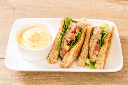 Homemade Tuna Sandwich with Tomatoes and Lettuceの写真素材