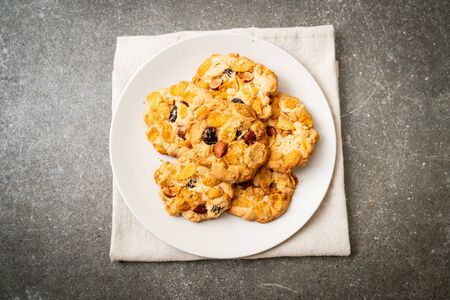 homemade cookies with cornflake raisin and almondsの写真素材