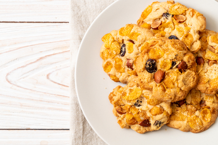 homemade cookies with cornflake raisin and almondsの写真素材