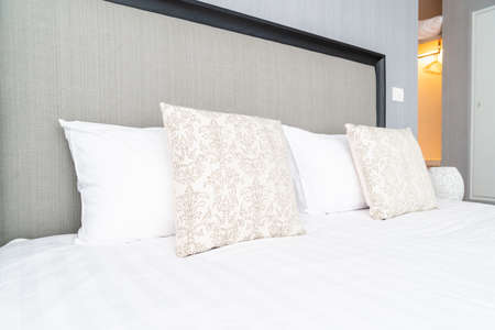 beautiful pillow on bed decoration in bed room interior