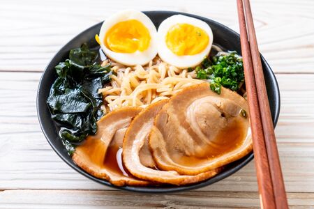 Shoyu ramen noodle with pork and egg - Japanese food styleの写真素材