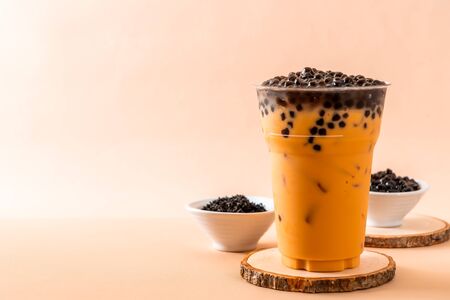 Iced Thai Milk Tea with Bubblesの写真素材