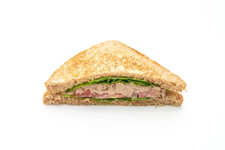 Homemade Tuna Sandwich isolated on white backgroundの写真素材