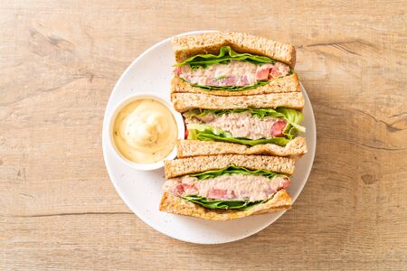 Homemade Tuna Sandwich with Tomatoes and Lettuceの写真素材