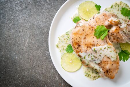 grilled chicken breast with lemon lime sauceの写真素材