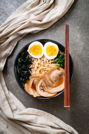 Shoyu ramen noodle with pork and egg - Japanese food styleの写真素材