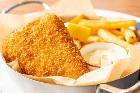 fried fish and chips - unhealthy foodの写真素材