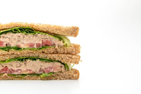 Homemade Tuna Sandwich isolated on white backgroundの写真素材