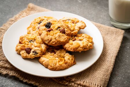 homemade cookies with cornflake raisin and almondsの写真素材