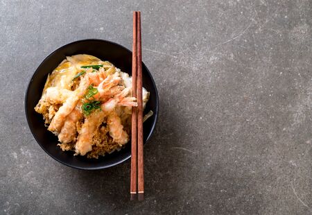 fried shrimps tempura on topped rice bowl - Japanese food styleの写真素材