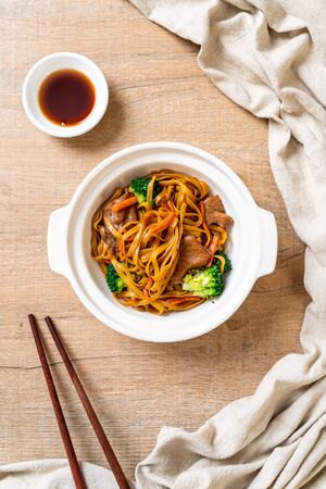 stir-fried noodles with pork and vegetable - Asian food styleの写真素材