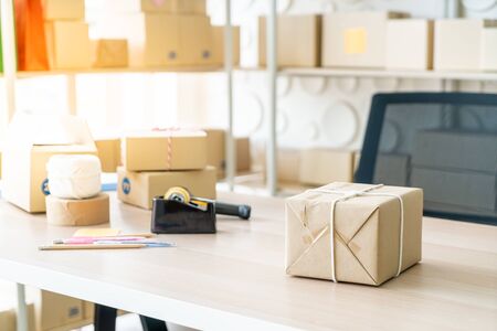 Packaging on table - sell online conceptの写真素材