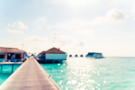 Abstract blur tropical beach and sea in Maldivesの写真素材