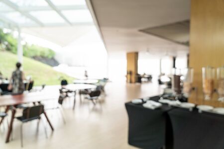 Abstract blur and defocused breakfast buffet at hotel restaurant interiorの写真素材