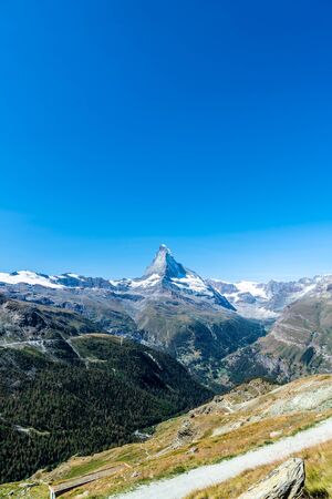 Beautiful mountain landscape with views of the Matterhorn peak in Zermatt, Switzerland.の写真素材