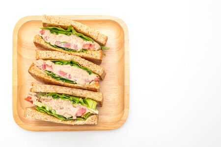 Homemade Tuna Sandwich isolated on white backgroundの写真素材
