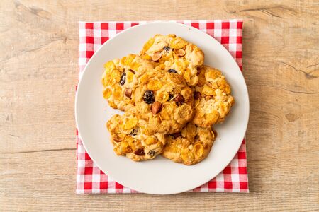 homemade cookies with cornflake raisin and almondsの写真素材