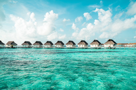 tropical Maldives resort hotel and island with beach and sea for holiday vacation concept - boost up color processing styleのeditorial素材