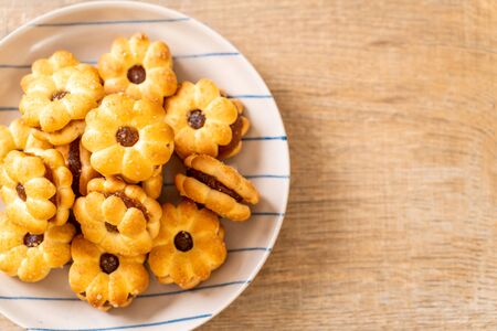 coconut biscuit with pineapple jamの写真素材