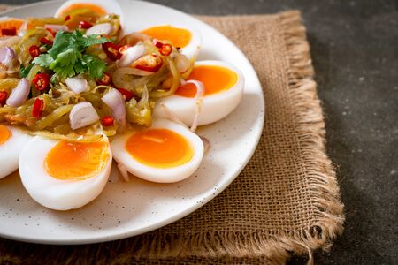 Soft Boiled Eggs Spicy Salad - Healthy food style