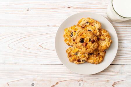 homemade cookies with cornflake raisin and almondsの写真素材