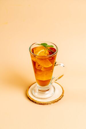 glass of ice lemon tea with mintの写真素材