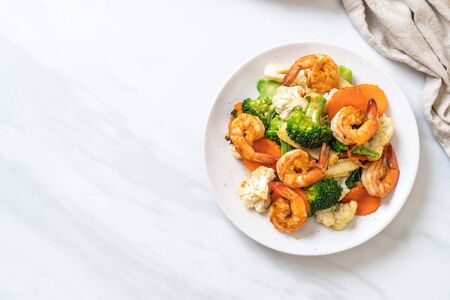 stir-fried mixed vegetable with shrimps - healthy food styleの写真素材
