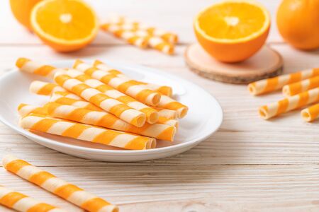 wafer roll stick with orange cream flavor