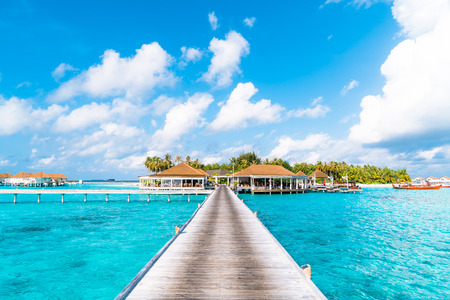 tropical Maldives resort hotel and island with beach and sea for holiday vacation concept - boost up color processing styleのeditorial素材
